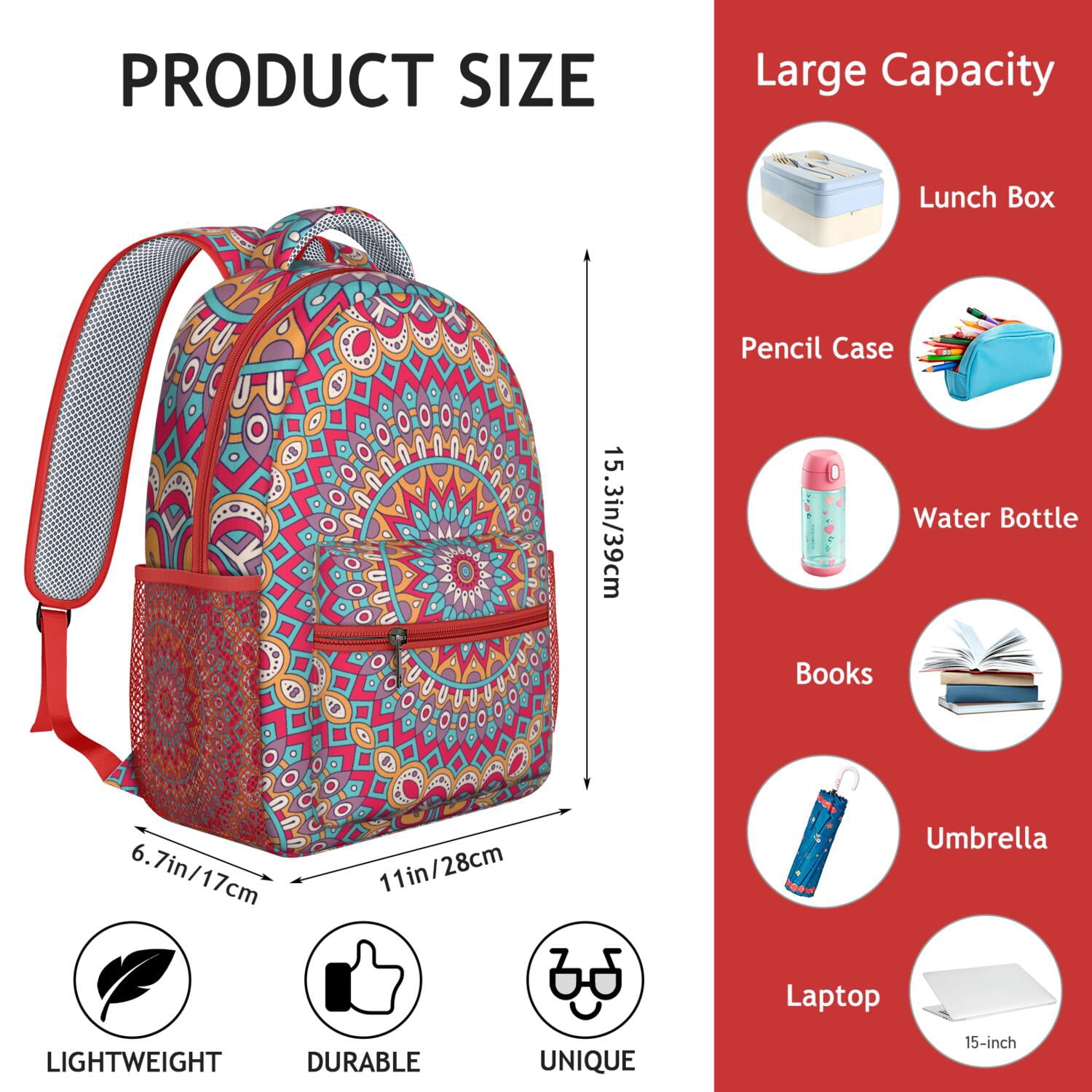 Exotic Ornamental Mandala Student Backpack - Durable Lightweight Bookbag with Spinal Support