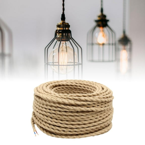 TOOYFUL Braided Electrical Wire Hemp Rope 5M Home Decor 2x0.75mm Electric Rope Light Cord Electrical Cord for Bedroom Bar Living Room