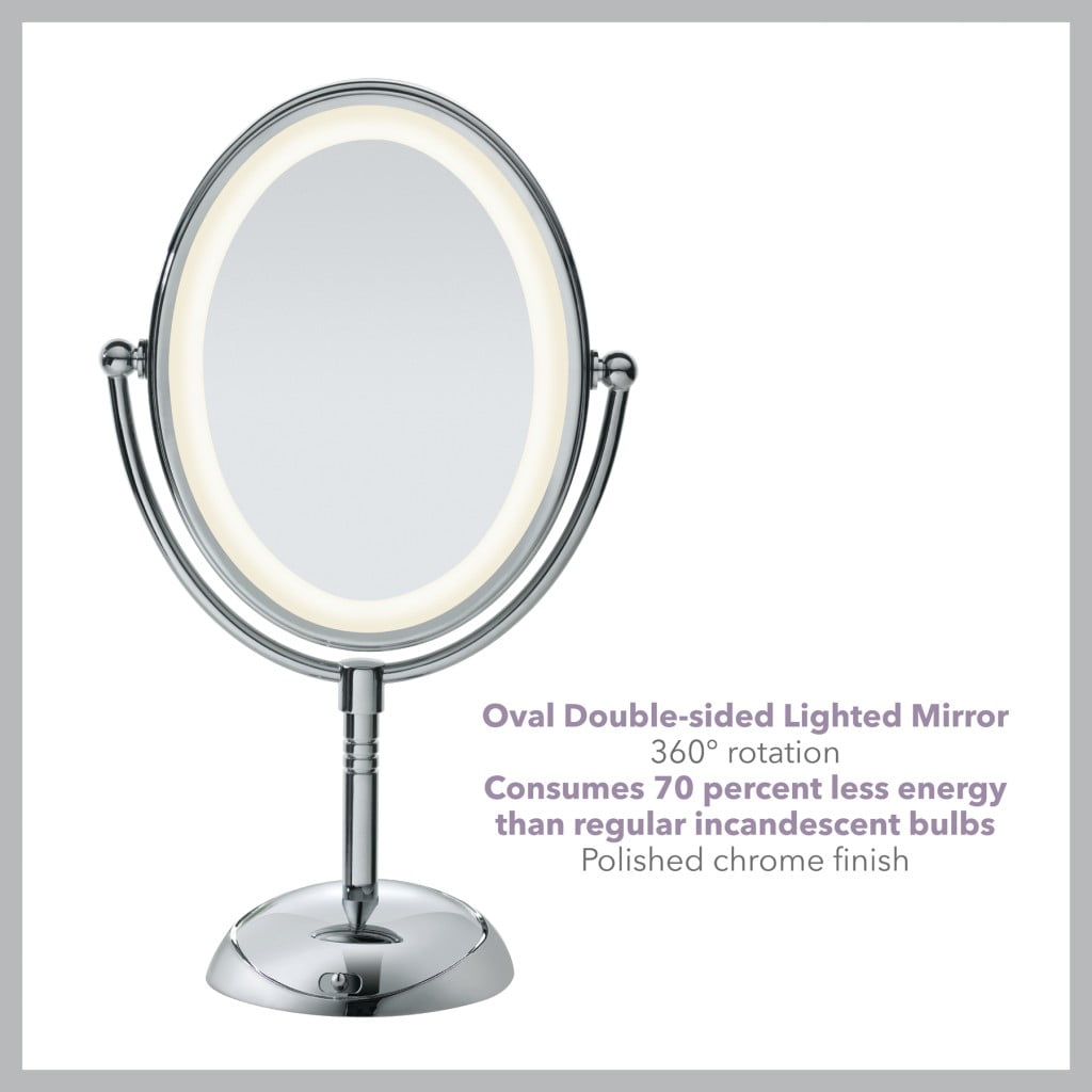 Conair Reflections Double-Sided LED Lighted Vanity Makeup Mirror, Satin  Nickel BE116LED, 1x/10x magnification