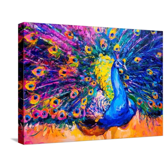 Art.com Original Oil Painting on Canvas. Colorful Peacock. Modern Art Stretched Canvas Print Wall Art by Ivailo Nikolov, 24" x 18"