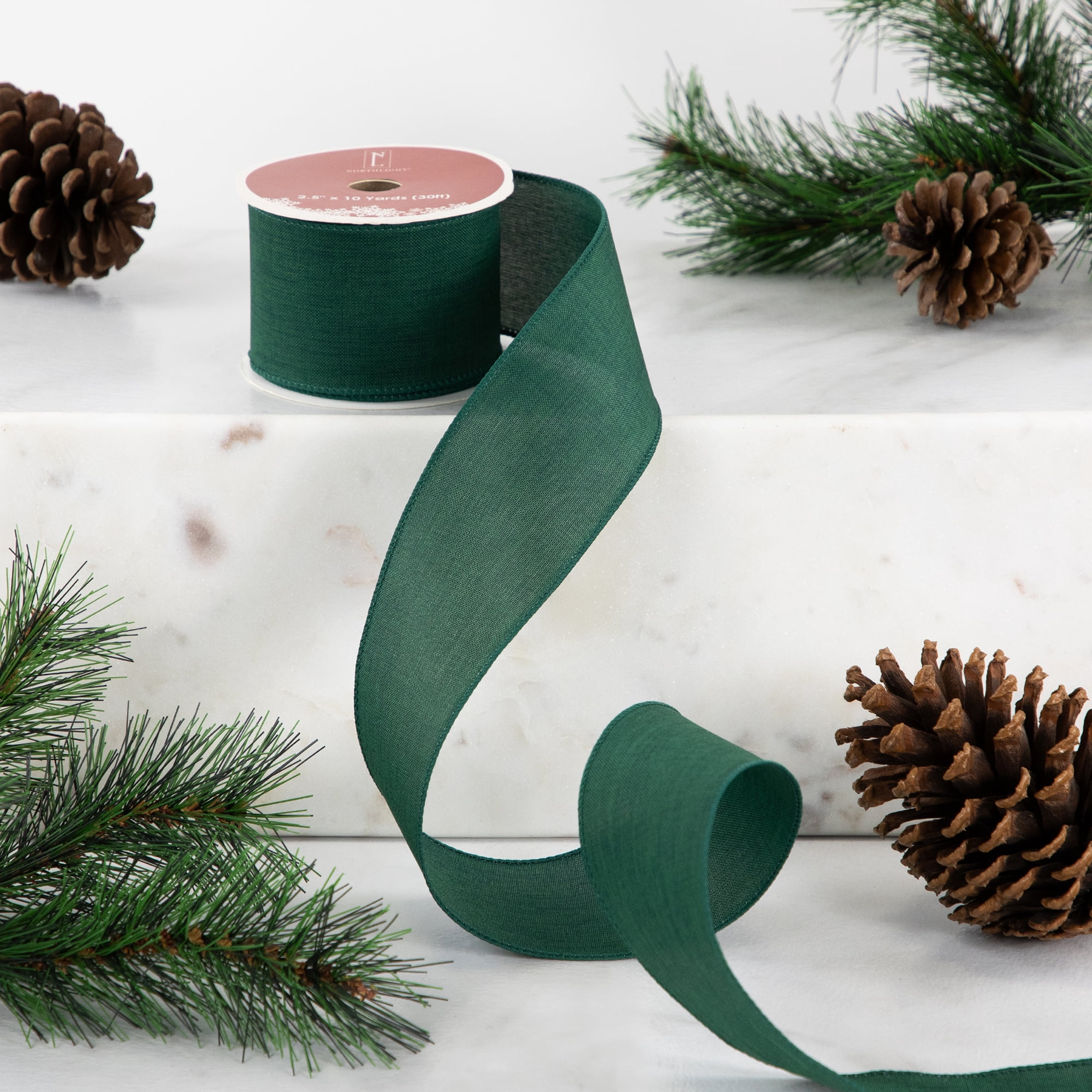 Northlight Solid Green Wired Edge Craft Christmas Ribbon 2.5 x 10 Yards - 2.5"