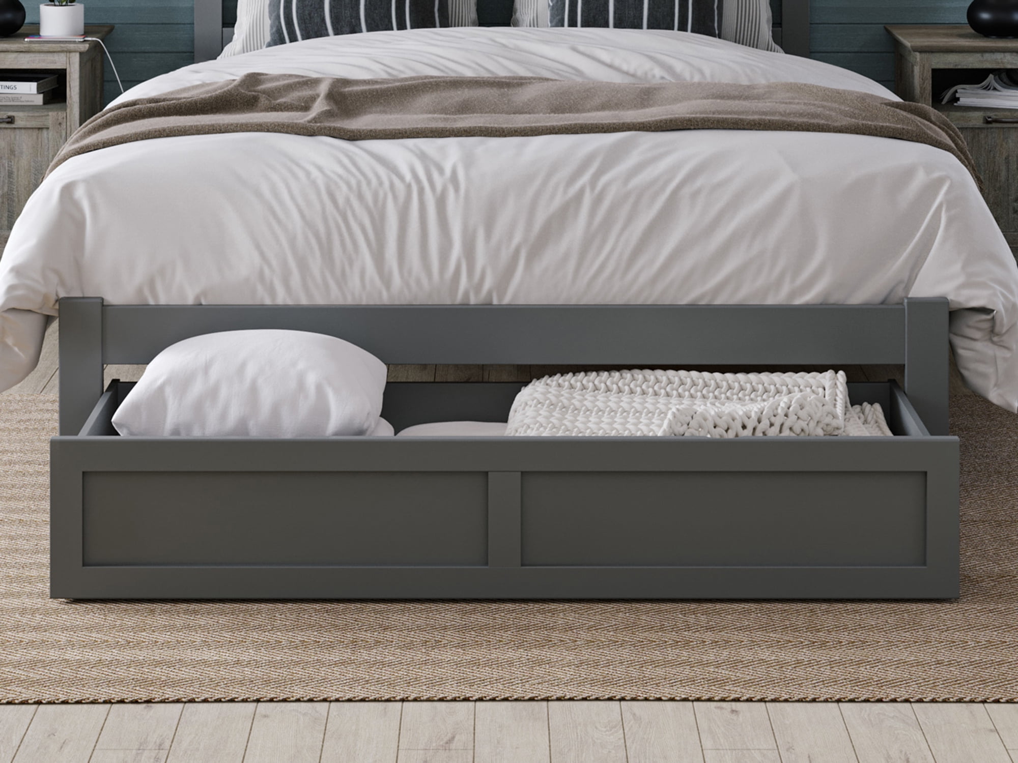 AFI Under Bed Foot Drawer Storage Drawer for Platform Beds, Queen, Grey