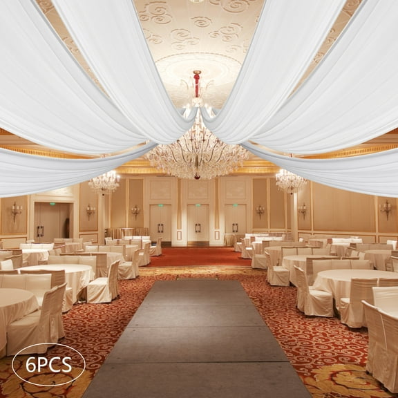 6 Panel White Chiffon Ceiling Drapes Wedding Draping Curtain Stage Background Decor 30*5ft