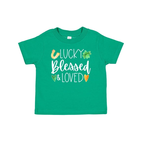 Inktastic Lucky Blessed and Loved Horseshoe Clover Hearts Boys or Girls Baby T-Shirt