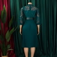 thumbnail image 5 of AURA Womens Elegant Lace Hollow Out Pleated Midi Dress High Waist Belted 3 4 Lantern Sleeve, 5 of 9