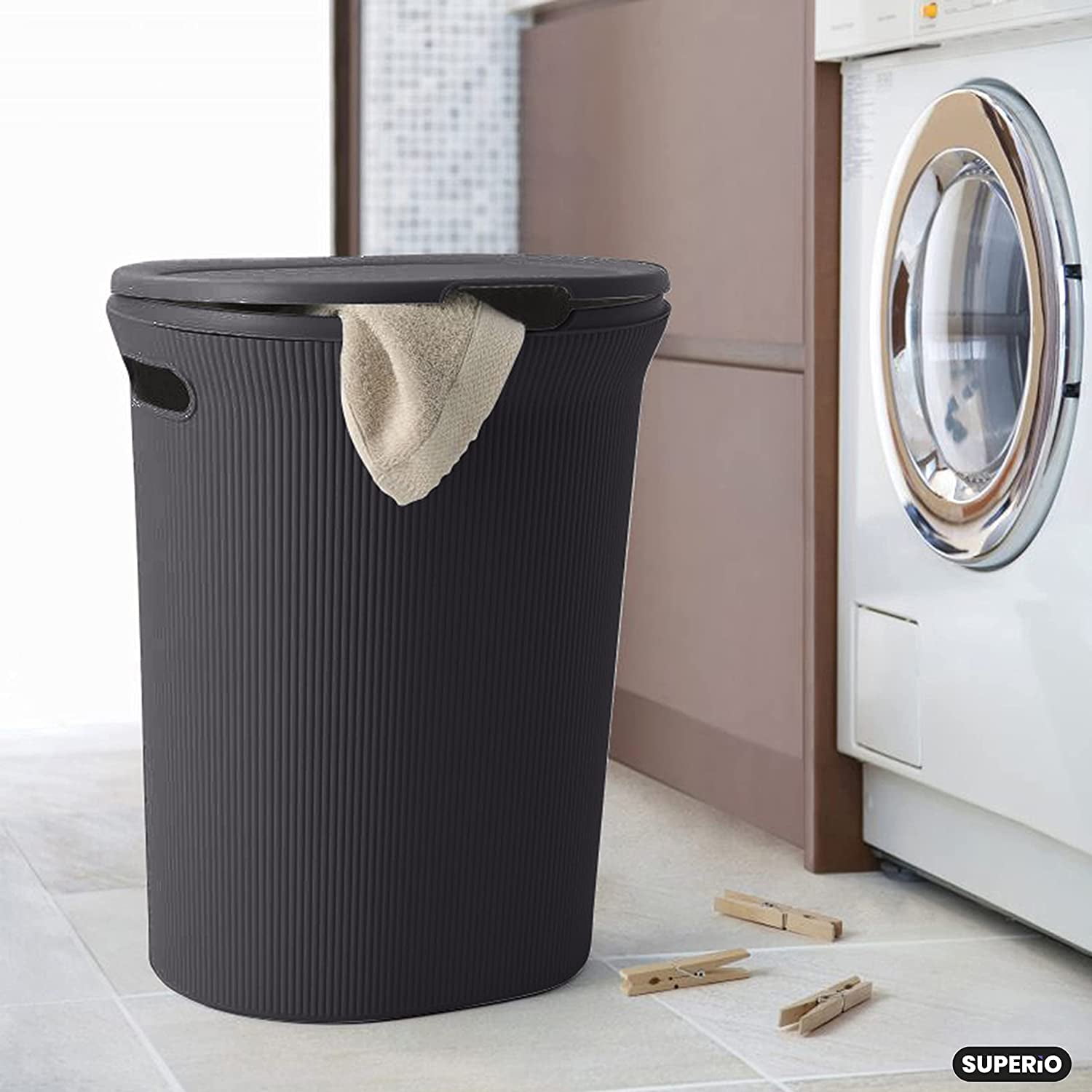 Superio Ribbed Style Laundry Hamper and Laundry Basket (2 Pack, Brown)