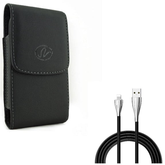 Case Belt Clip w 6ft USB Cable for iPhone XS/X - Leather Holster Cover Pouch Vertical, Charger Cord Power Wire Long Sync for iPhone XS/X
