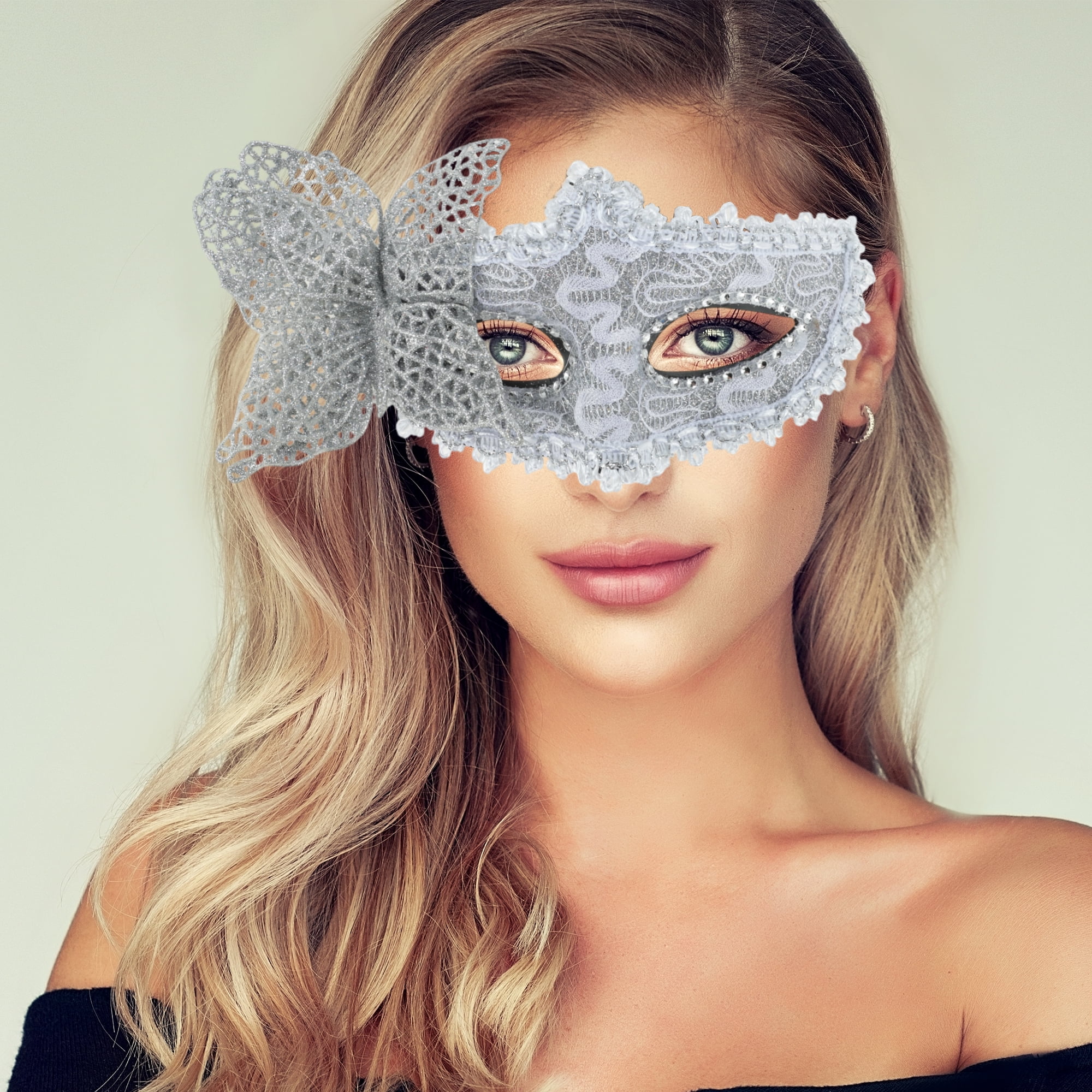 Unique Bargains 1 Box Elegant 3D Butterfly Half Face Party Mask White