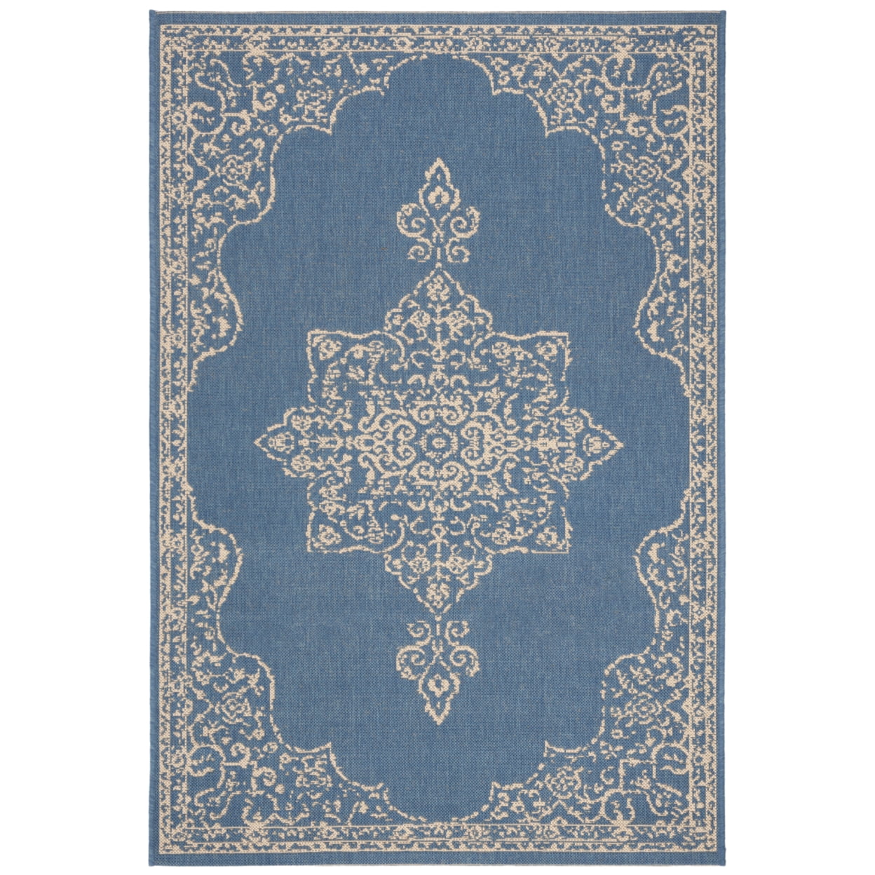 SAFAVIEH Beach House Harding Traditional Indoor/Outdoor Area Rug Cream/Blue, 4' x 6'