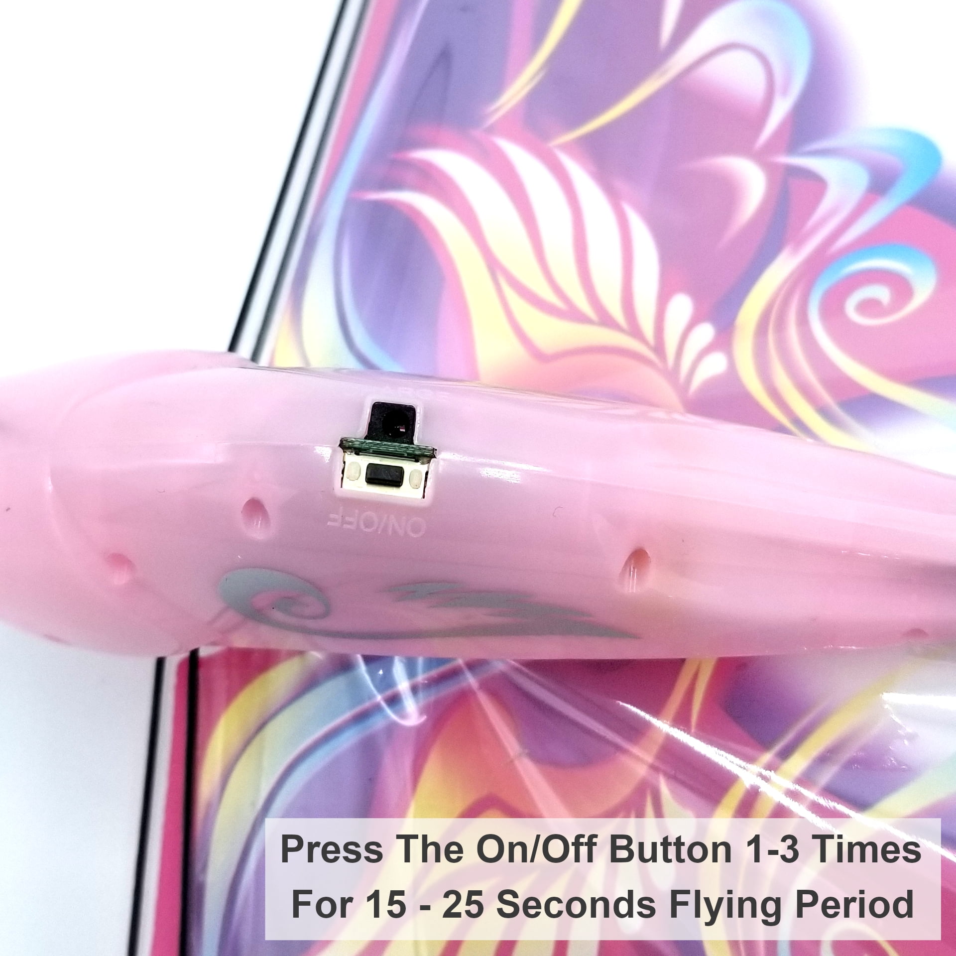 Self Flying eBird Pink Butterfly - Electronic Flying Bird Drone Toy. Adjust the Rudder to Make the Flapping Wings Bird Fly Forward and Back to You. 3 Flying Modes! No Remote Control Needed, USB Charge