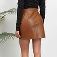 thumbnail image 7 of SMihono Faux Leather Skorts for Women High Waisted PU Leather Zipper Mini Short Bodycon Skirts for Winter Fall Spring Khaki 6, 7 of 7