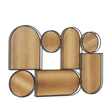 DecMode Brown Bamboo Shapes Geometric Wall Decor with Slatted Wood Design
