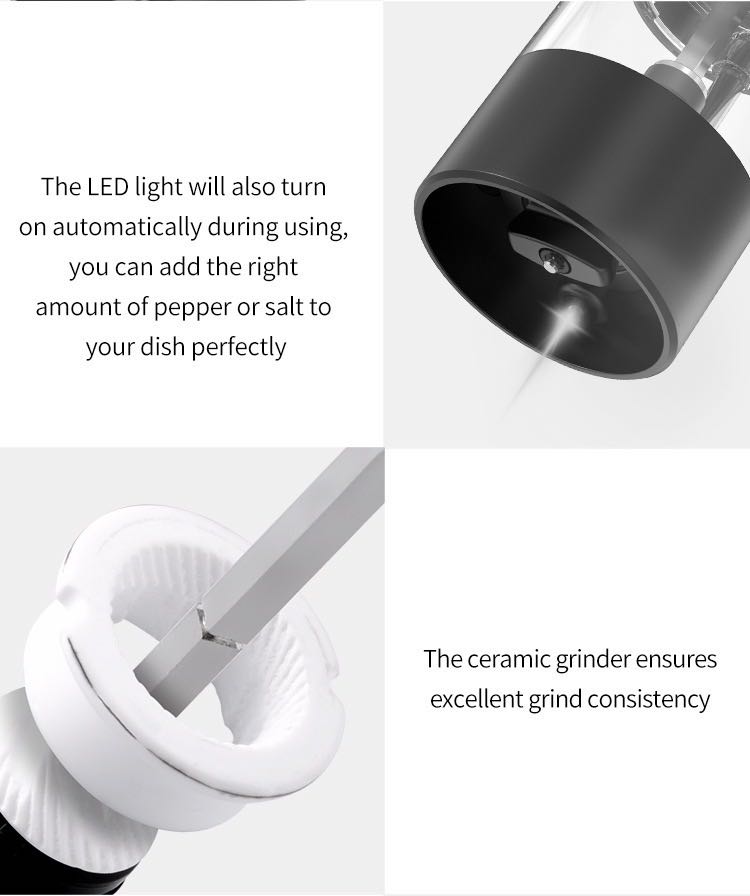 Electric Salt And Pepper Grinder, Battery Powered With LED Light, One-Handed Operation, Adjustable Coarseness, Good Helper In The Kitchen,Suitable For Kitchens, Barbecues, Restaurants, Outdoors