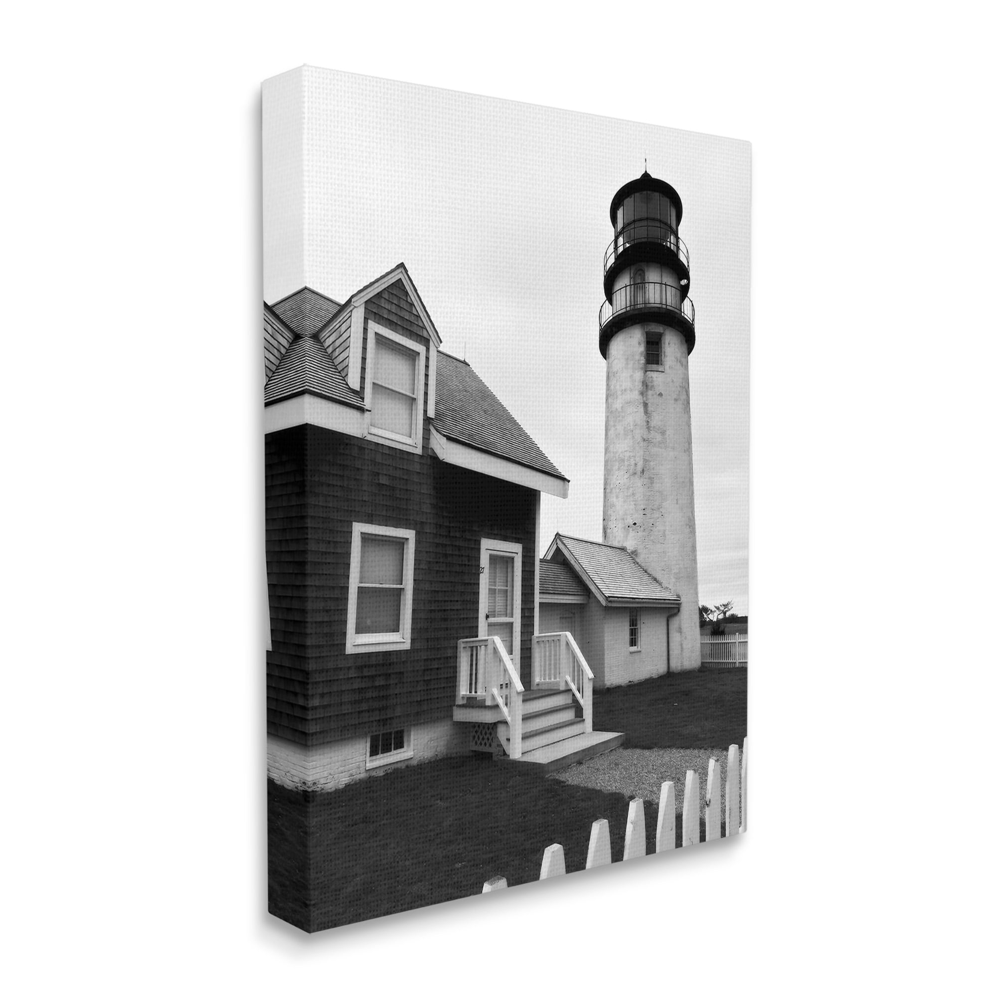 Stupell Industries Coastal Lighthouse with Fence Nature Photography Gallery Wrapped Canvas Art Print Wall Art, 16 x 20