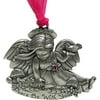 Pewter Finish Angel Ornament with Fuchsia Swarovski Crystal Stone, Peace be with You