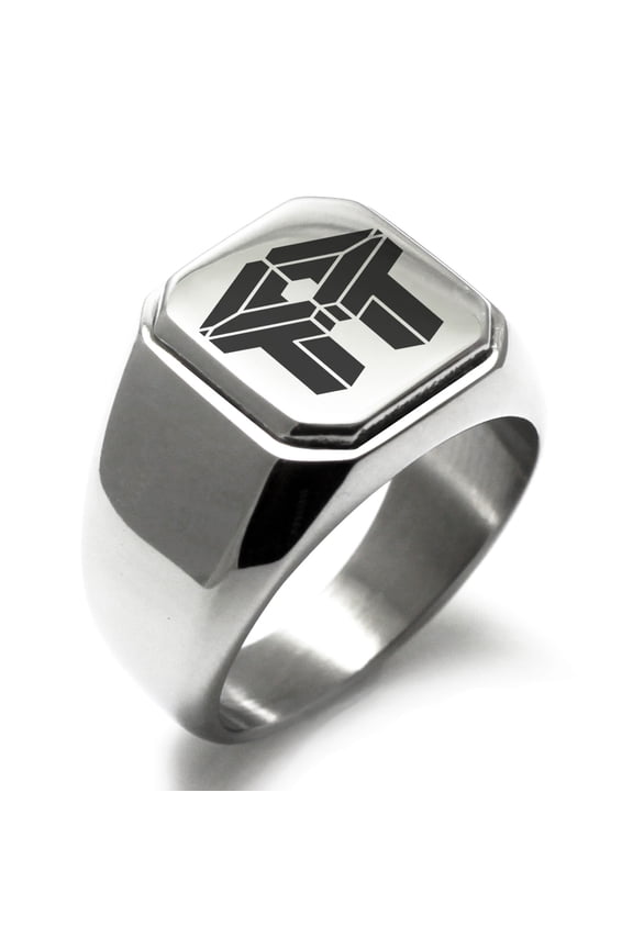Stainless Steel Letter T Initial 3D Cube Box Monogram Engraved Engraved Square Flat Top Biker Style Polished Signet Ring