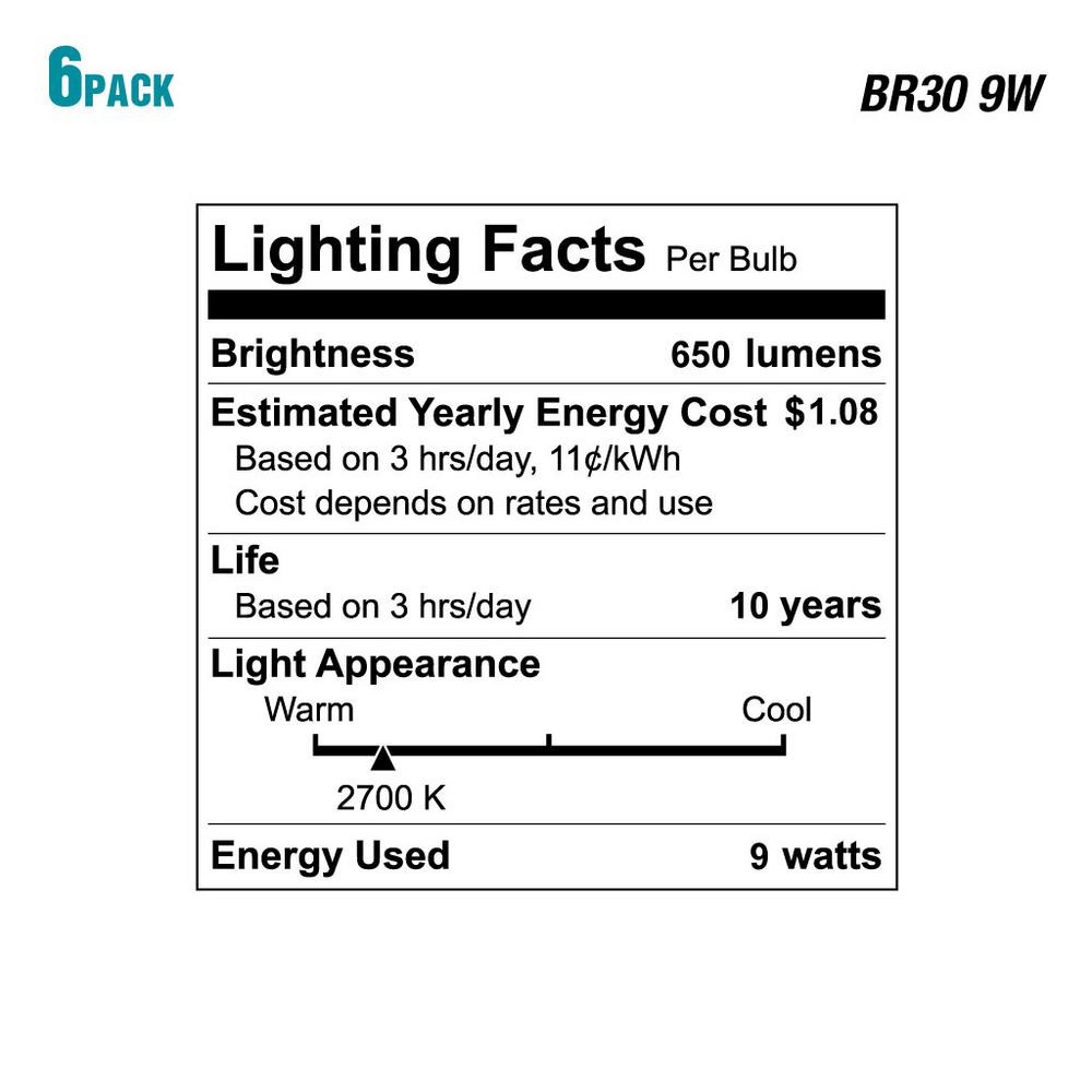 EcoSmart 65-Watt Equivalent BR30 Dimmable LED Light Bulb Soft White (6-Pack) - image 3 of 3