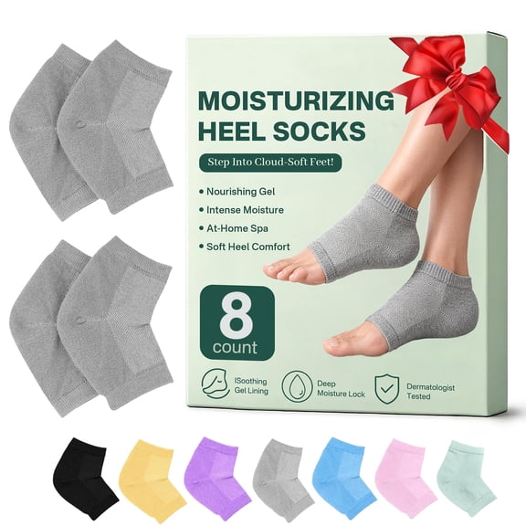 8 Socks Moisturizing Socks for Women, Silicone Socks & Gel Socks, Heel Socks for Dry Cracked Feet, Heel Protectors for Cracked Heel Treatment, Foot Care Socks, Toeless Socks for Women and Men, Gray