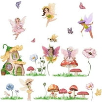 1Set Cartoon Fairy Flowers Wall Decal Mushroom Wall Sticker Art Decoration Vinyl Wall Decals Girl's Bedroom Decor