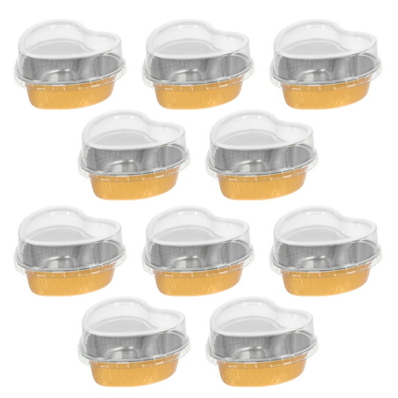 10Pcs Heart-shaped Foil Box Cake Pan with Lids Practical Cake Baking Box Foil Cupcake Cup