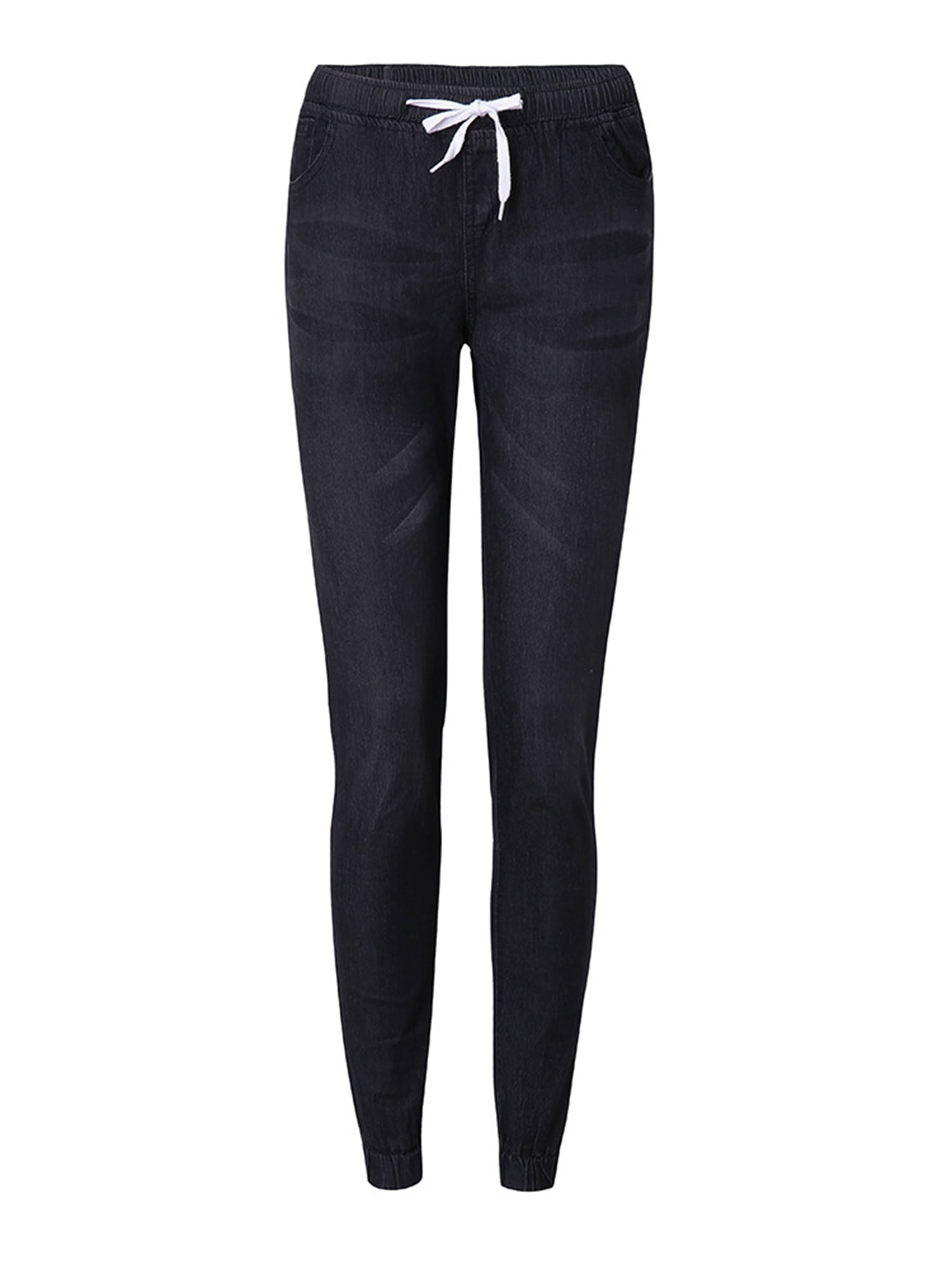 Stretchable Denim Black Flared Jeans | Baggy jeans, mid waist jogger jeans  for girls, plus size women's denim jogger elastic waist ankle cuff pants