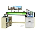 thumbnail image 2 of Uforic L-Shaped Desk with USB Ports & LED Light, Modern Computer Desk with Monitor Stand & 3 Drawers, Office Desk Executive desk with Open Storage Shelves, Corner Desk for Home Office, White, 2 of 11