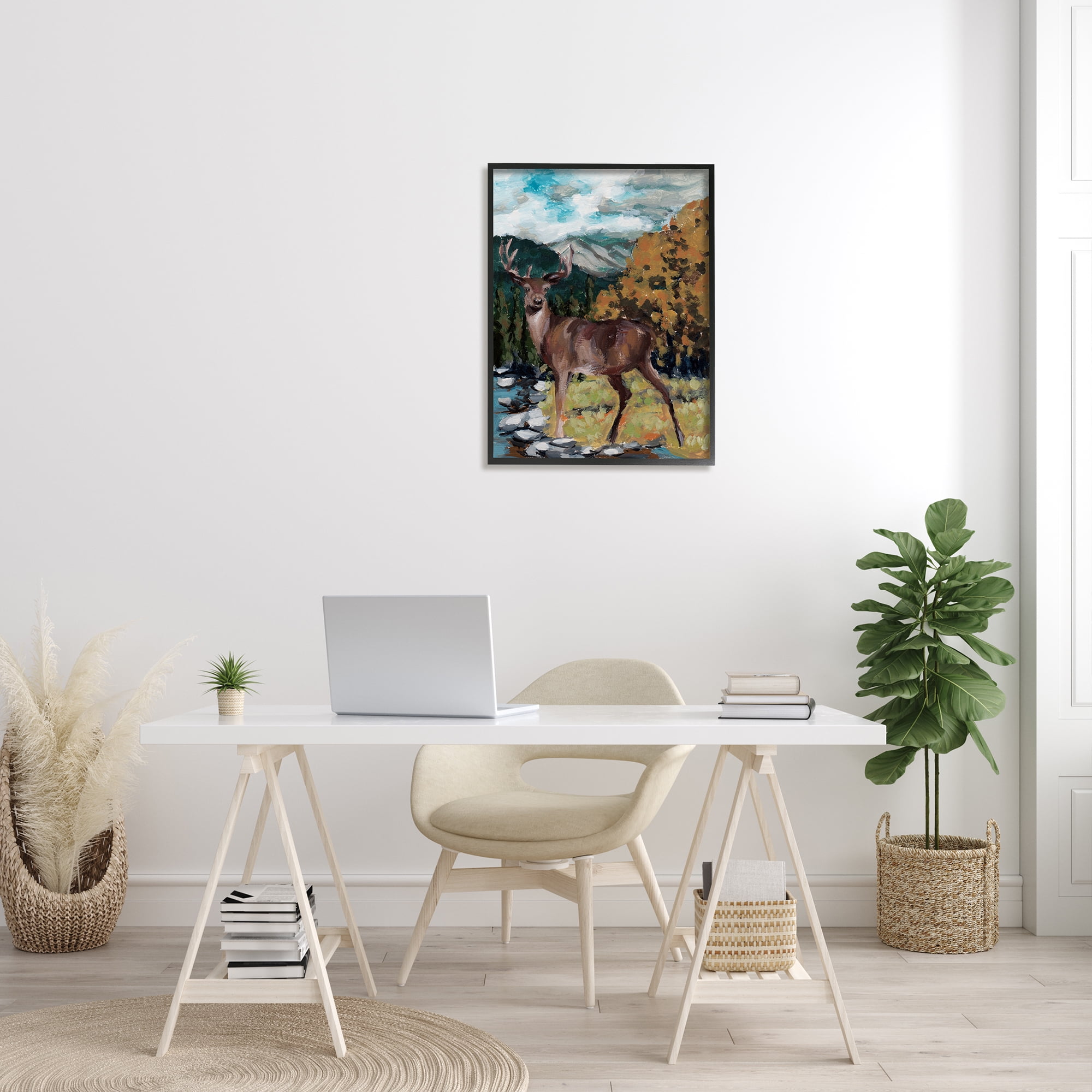 Stupell Rustic Wildlife Deer Painting Animals & Insects Painting Black Framed Art Print Wall Art