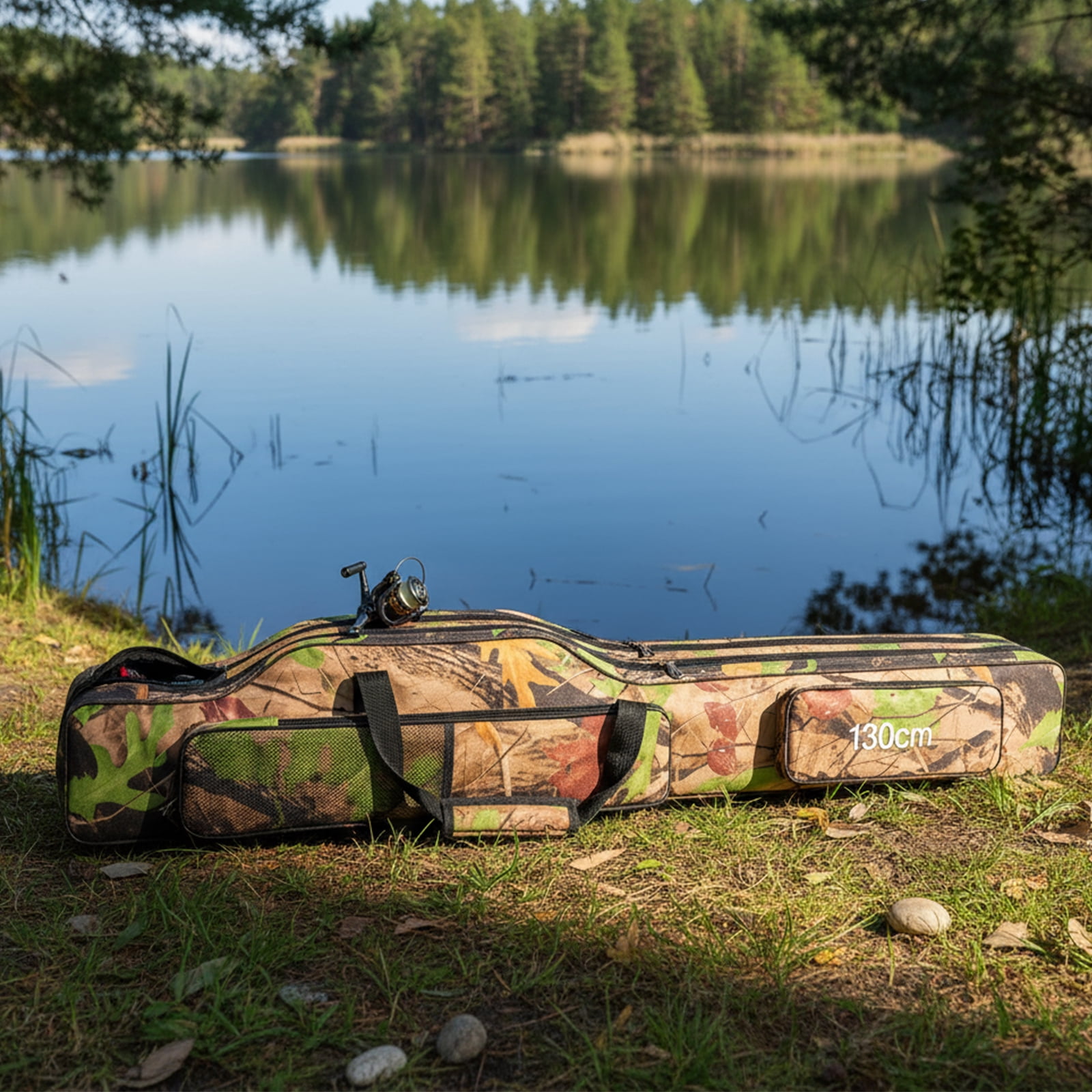 HUISZJ Fishing Storage Bag, Large Fishing Bag with Handle, Tackle Storage Bag Case for Fishing Equipment (Camouflage 1.3M)