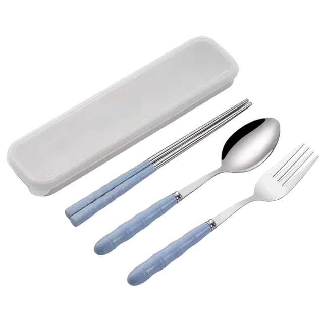 EDFBUYKRS Stainless Steel Portable Tableware Three Piece Students Outdoor Spoon Chopsticks Fork Set
