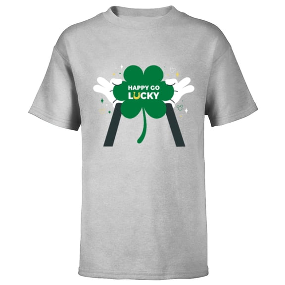 Disney Mickey Mouse Happy Go Lucky Shamrock St Patrick’s Day - Short Sleeve T-Shirt for Kids - Customized-Athletic Heather