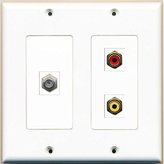 RiteAV - 1 Port RCA Red 1 Port RCA Yellow 1 Port Coax Cable TV- F-Type - 2 Gang Wall Plate