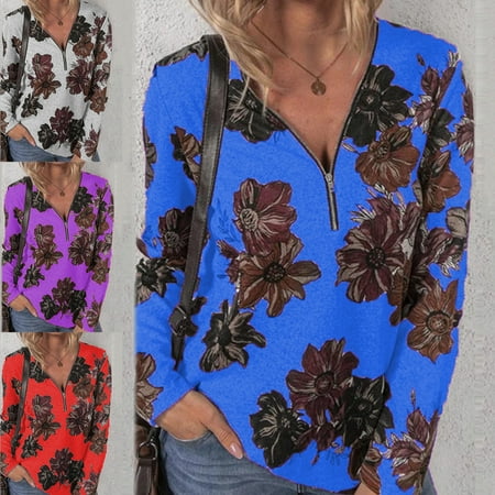 

Yinreli Long Sleeve Flower Printed Women Blouse Breathable V Neck Loose Pullover Casual Shirt Female Clothing