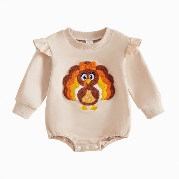 KPOPLK Holiday Baby Girl Bodysuit Long Sleeve Cartoon Bubble Romper with Christmas Halloween Thanksgiving 3 6 9 12 Months(Brown,3-6 Months)