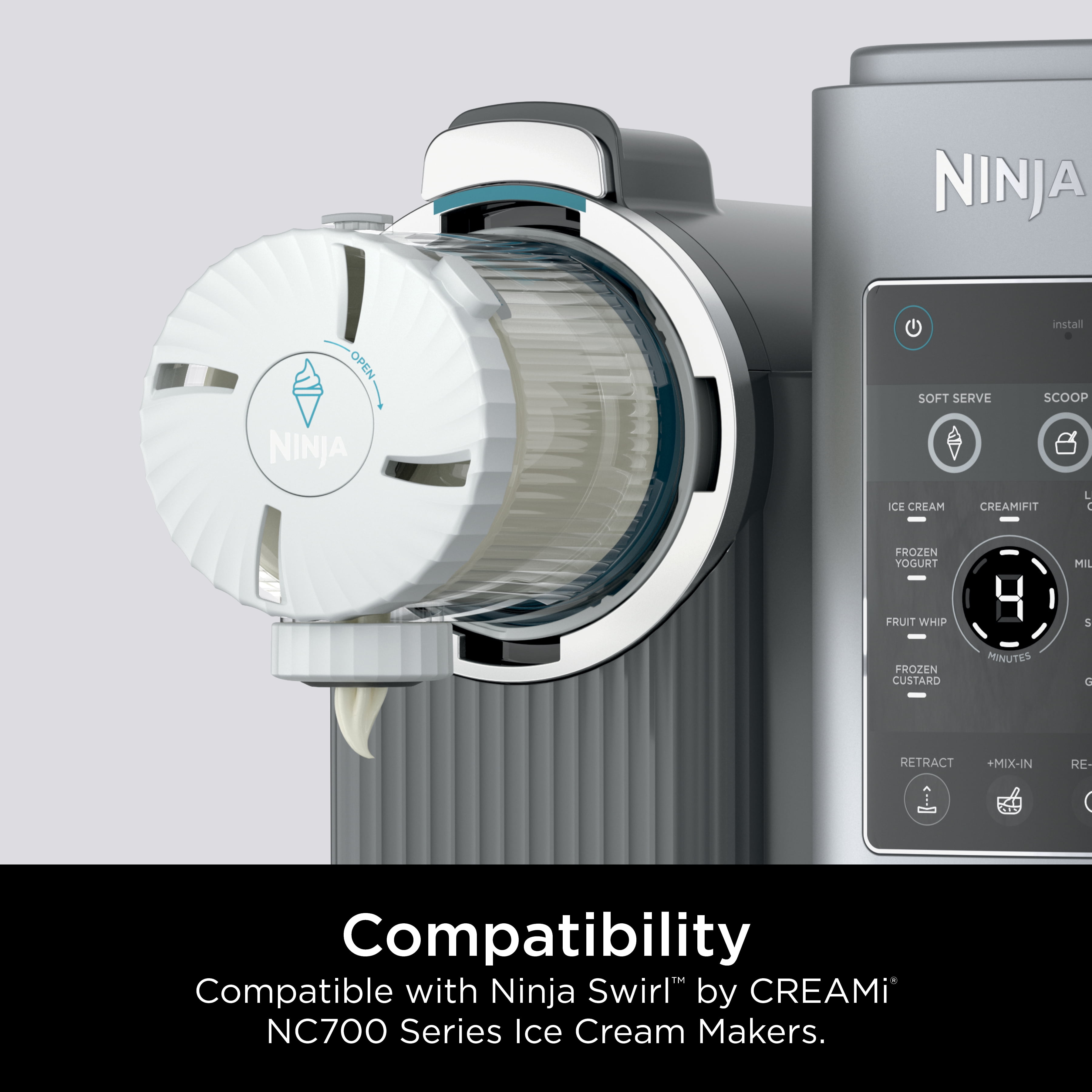 Ninja® CREAMi® Swirl Pints and Lids - 2 Pack, Compatible with NC700 Series Ninja® CREAMi® Swirl Ice Cream & Soft Serve Makers, BPA-Free & Dishwasher Safe, Grey Lids, XSK7PNTLD2