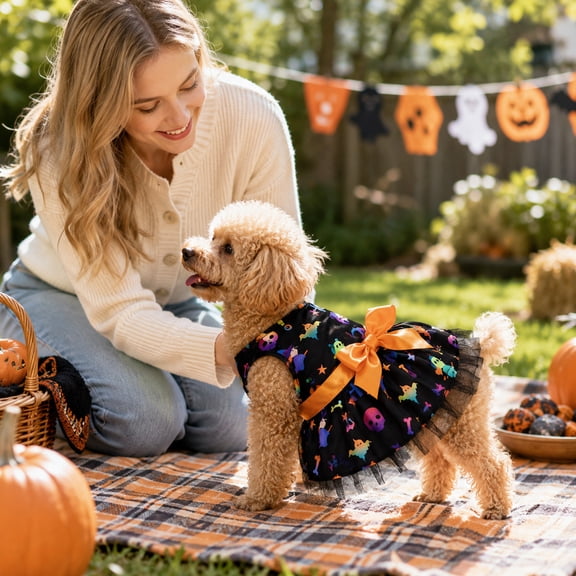 Small Dog Halloween Dog Xl Halloween Print Tulle Dog Dress for Pet Halloween Party Festive Halloween for Dogs 1 Pack