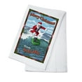 thumbnail image 1 of Malibu, California, Santa Surfing (100% Cotton Tea Towel, Decorative Hand Towel, Kitchen and Home), 1 of 3