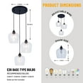 thumbnail image 2 of Black Industrial Glass Pendant Light - 3-Light Wrought Iron Ceiling Fixture with 55" Adjustable Cord & 12" Ceiling Plate, E26 Sockets*3 for Dining Room, 2 of 10