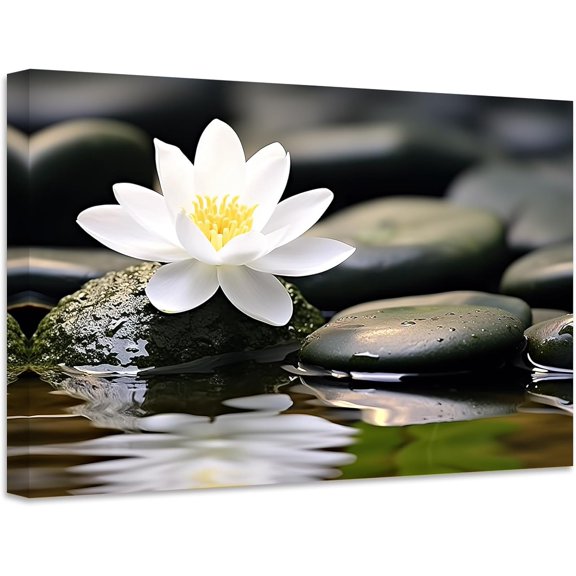 ZHONGYUTONG Zen Canvas Wall Art Stone Lotus Flower Picture Prints Water Lily Nature Spa Painting Bathroom Artwork for Meditation Spiritual Room Decor (20.00" x 30.00")