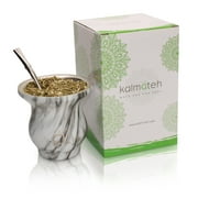 Kalmateh Innovative Yerba Mate Gourd- Modern 9 oz Mate Cup- Double Walled 18/8 Stainless Steel - Includes Bombilla and Cleaning Brush (Marble)