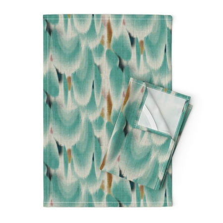 

Printed Tea Towel Linen Cotton Canvas - Green Blue Teal Japanese Abstract Aqua Shibori Spots Print Decorative Kitchen Towel by Spoonflower