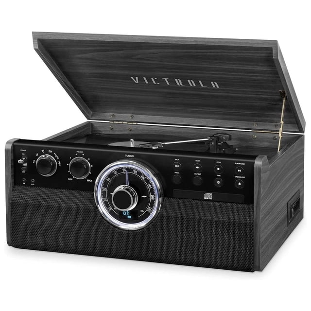 Tocadiscos Victrola Empire Gris Mid-Century 6 en 1 con Altavoces Integrados y Bluetooth