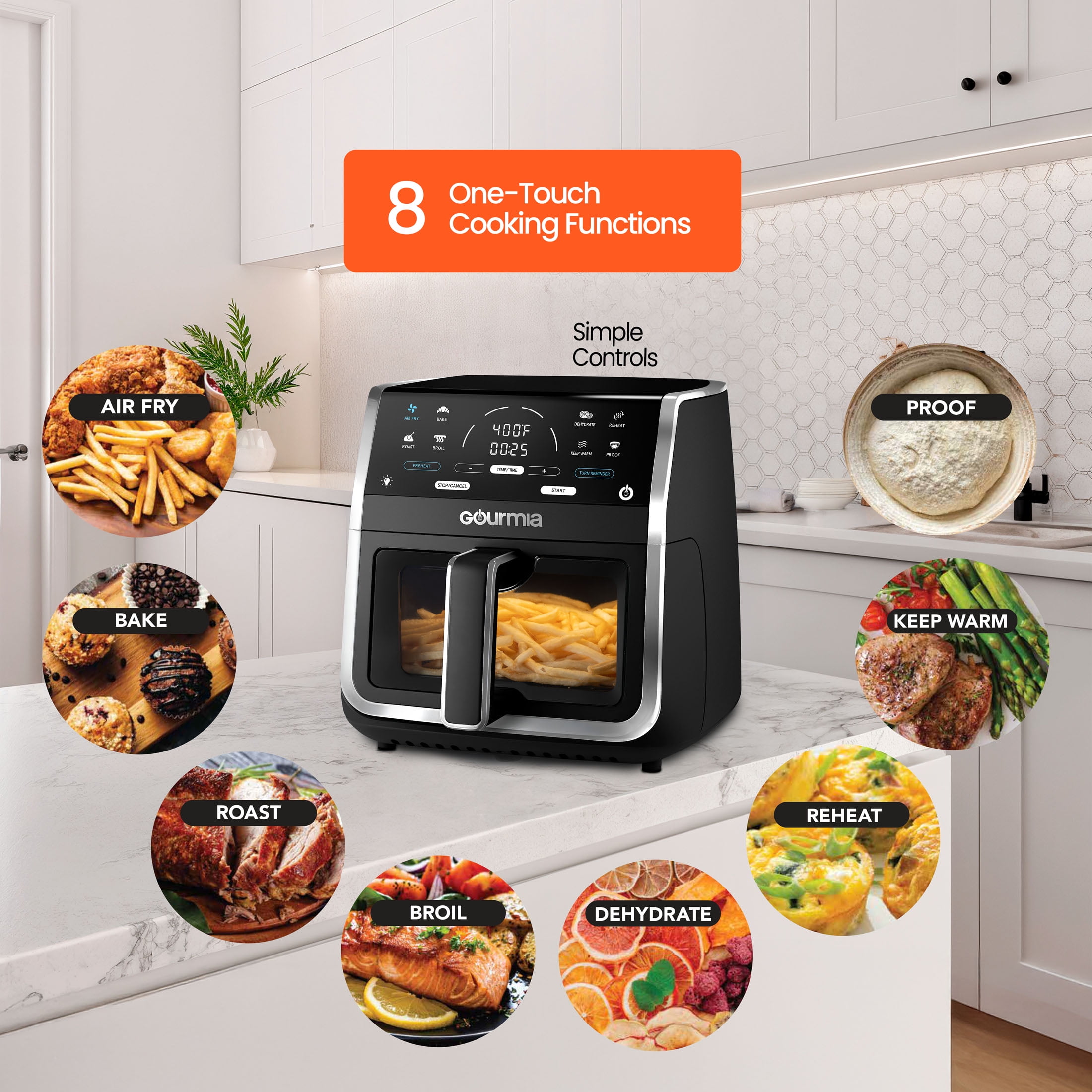 Gourmia 8 Qt Digital Window Air Fryer with 8 One-Touch Cooking Functions, Black
