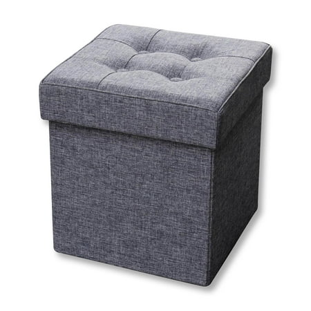 ITY International - Foldable Fabric Ottoman/Footrest with Storage, 15" x 15" x 15", Gray