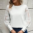 thumbnail image 2 of Olyvenn Stylish Womens Long Sleeve Shirts Lace Top Dressy Business Casual Blouses Spring Fashion Outfits Clothes Waffle Puff Sleeve Tops White 4, 2 of 9