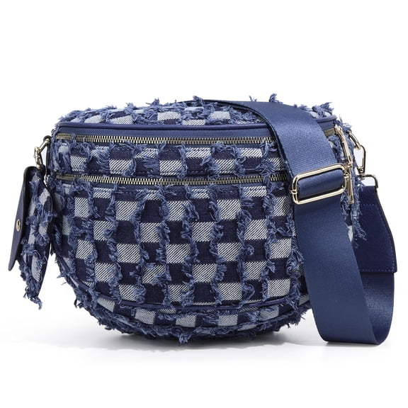 Spacious Denim Bum Bags for Women Checkered Waist Bag Large CapacityFanny Packs Belt Wallet
