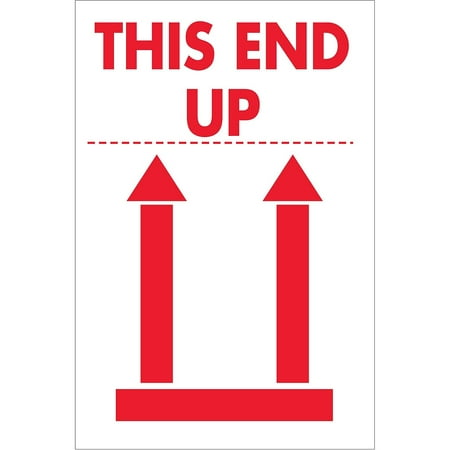 UPC: 0848109012032 | Tape Logic DL5154 2 x 3 in. – This End Up Labels Red & White – Roll of 500