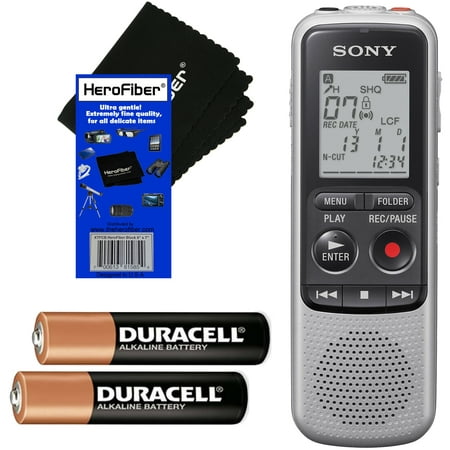 Sony ICD-BX140 MP3 Digital Voice IC Recorder with Built-in 4GB + 2 AAA Batteries + HeroFiber Ultra Gentle Cleaning