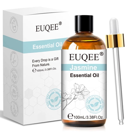 EUQEE Jasmine Essential Oil for Diffuser,Aromatherapy,Candle and Soap Making,Skincare,Body Massage,Hair,Humidifiers,3.38Fl.Oz