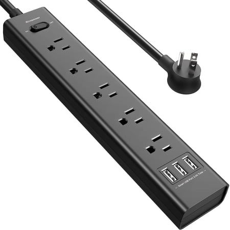 IECOPOWER Surge Protector Power Strip, 5 Outlet Extender with USB Ports, 1250W/ 10A, 700 Joules, Surge Protection Flat Plug Extension Cord 4.5 FT for College Dorm Room Essentials (Black)
