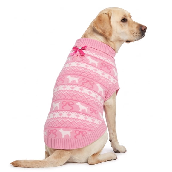 Vibrant Life Holiday Fair Isle Sweater for Dogs, Pink and White, L